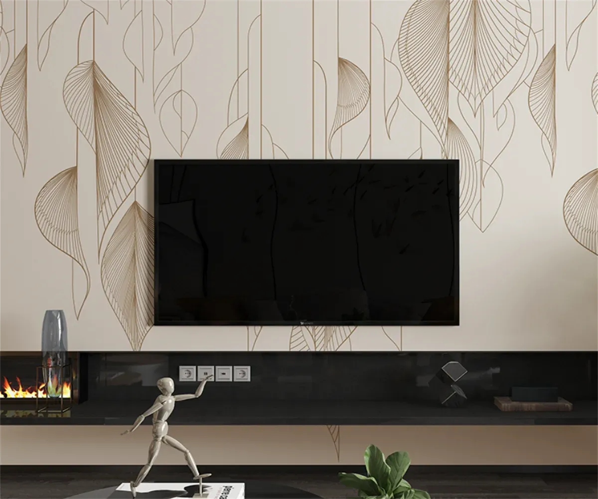 Nordic Leaf Print Modern Wallpaper
