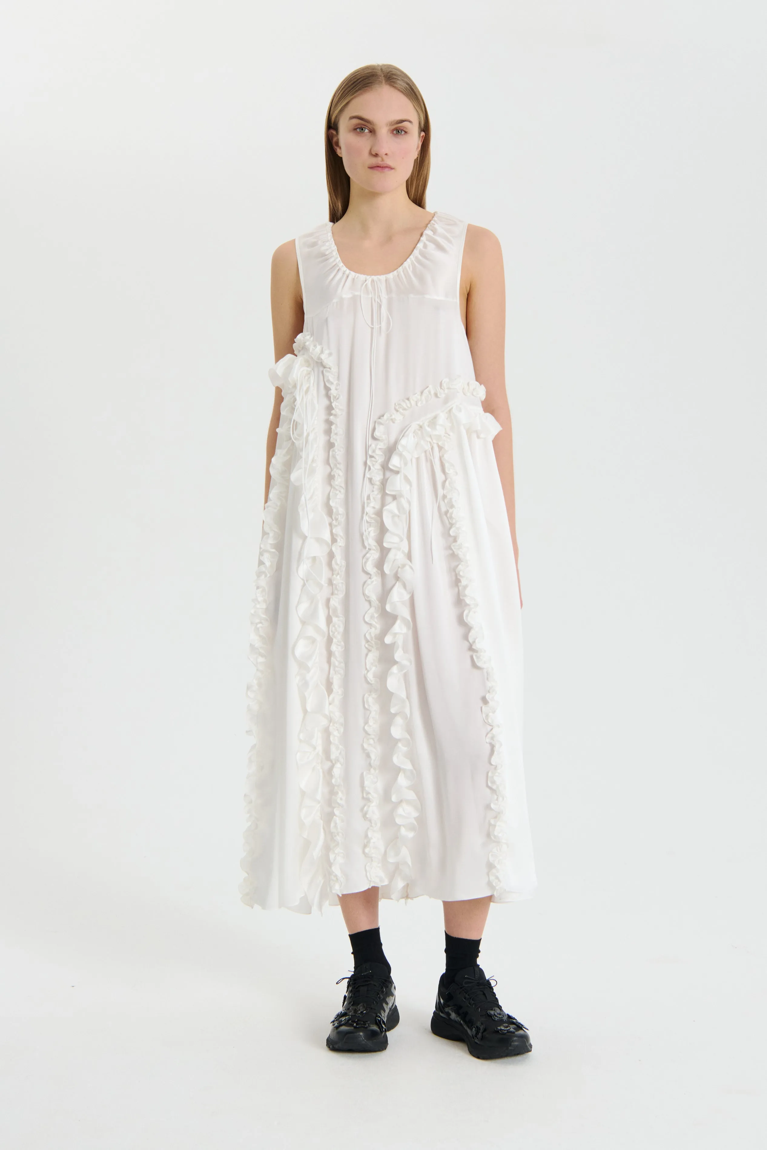 Elegant White Silk Satin Opal Dress