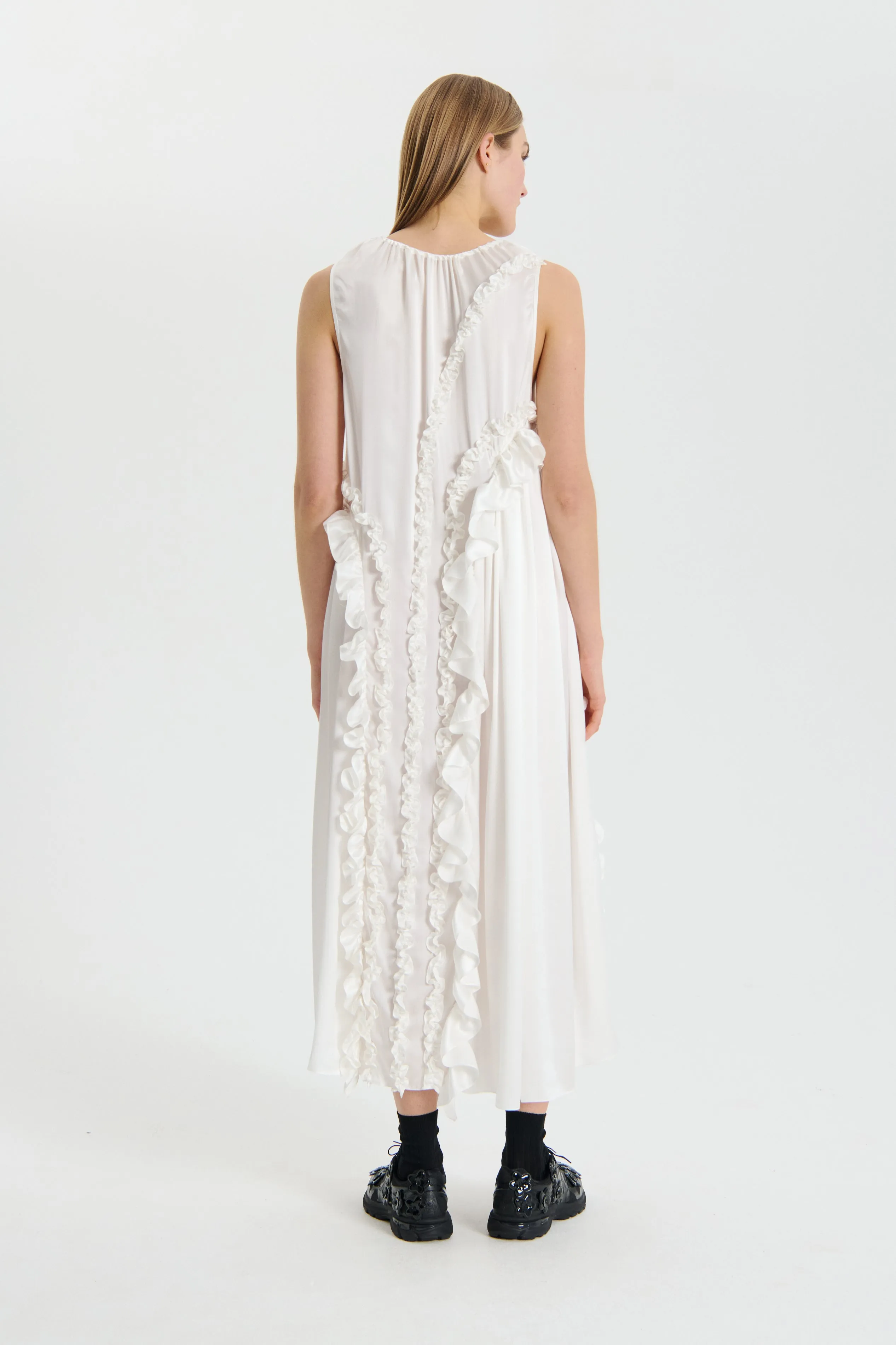 Elegant White Silk Satin Opal Dress