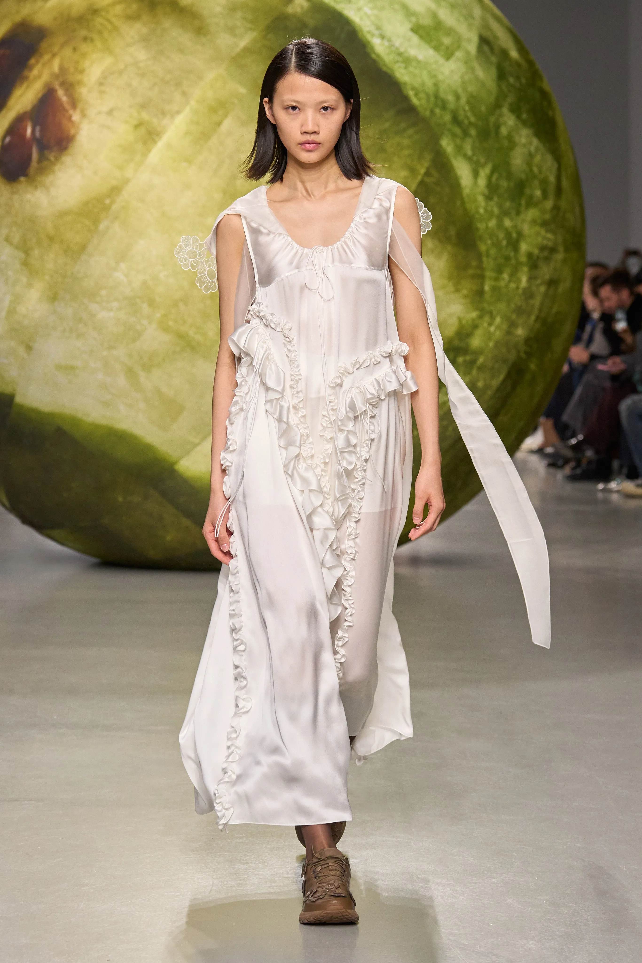Elegant White Silk Satin Opal Dress