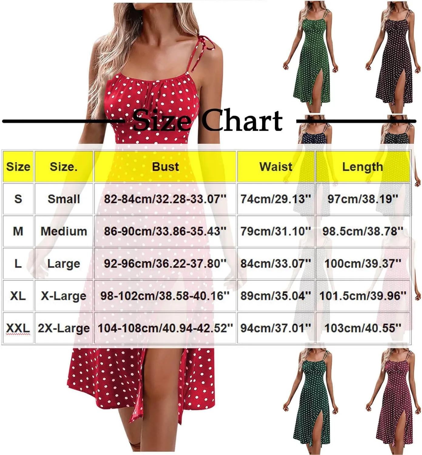 Polka Dot Slip Dress for Women A Line Sleeveless Side Slit Midi Dresses Spaghetti Strap Beach Sundresses