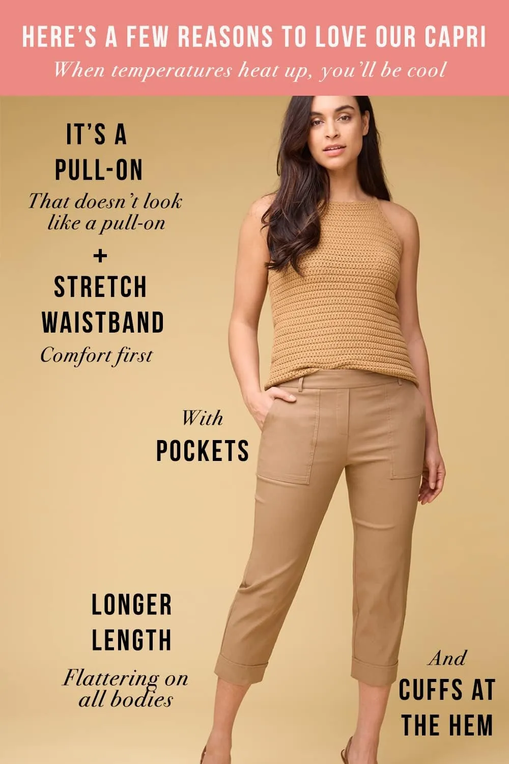 Rekucci Womens EcoCosy Comfort Cuffed Modern Cargo Crop Pant