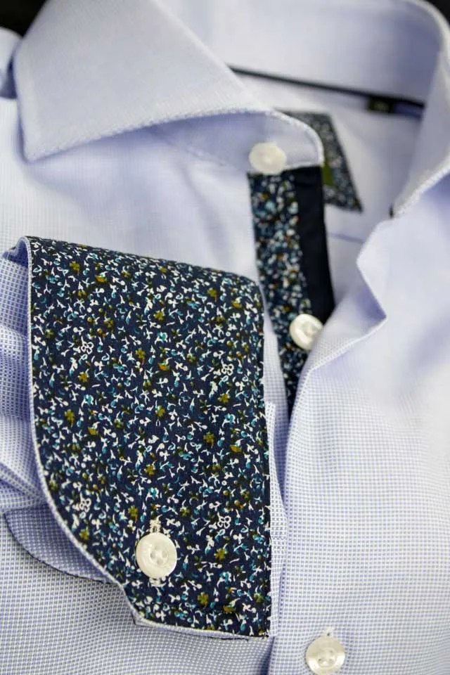 Rossini Light Blue Fine Check Long-Sleeve Shirt
