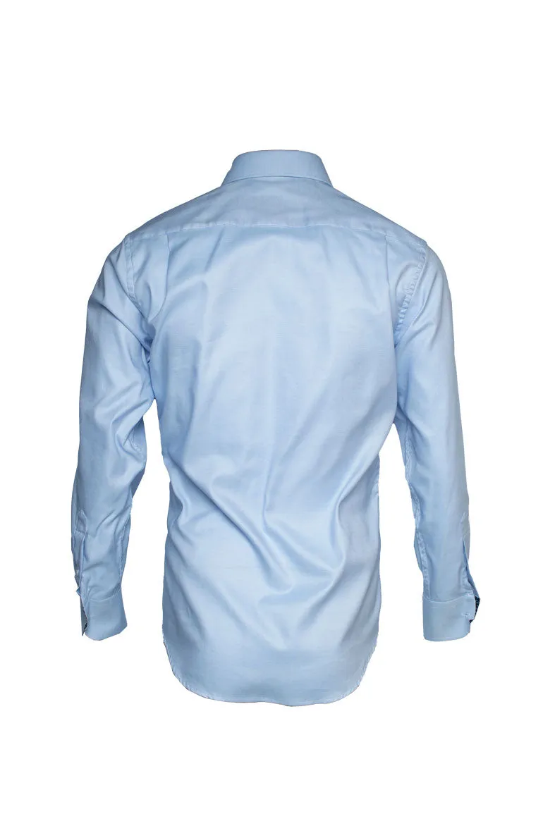 Rossini Light Blue Fine Check Long-Sleeve Shirt