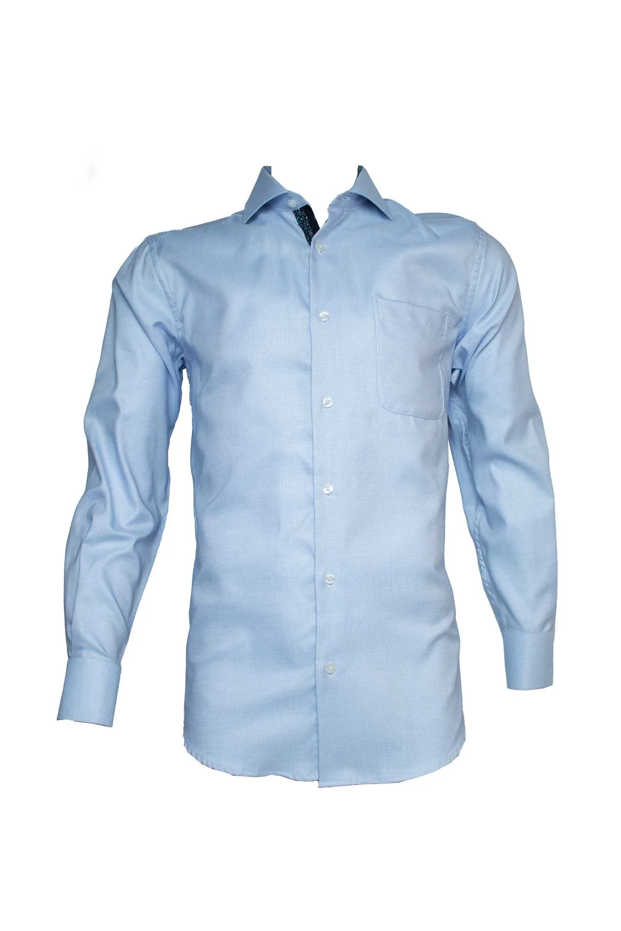 Rossini Light Blue Fine Check Long-Sleeve Shirt