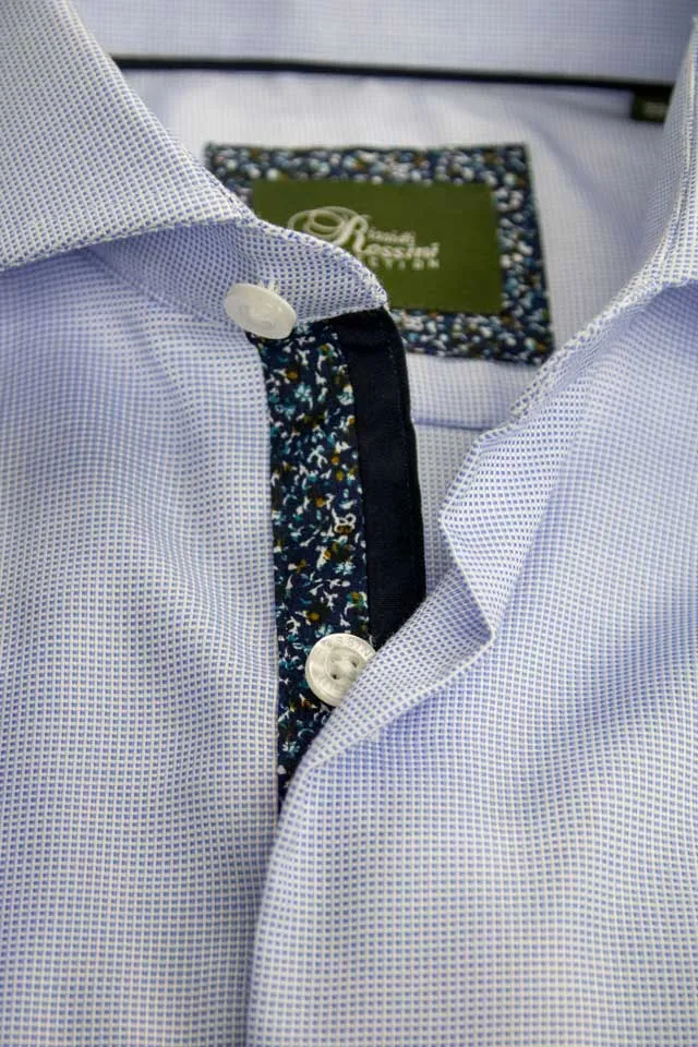 Rossini Light Blue Fine Check Long-Sleeve Shirt