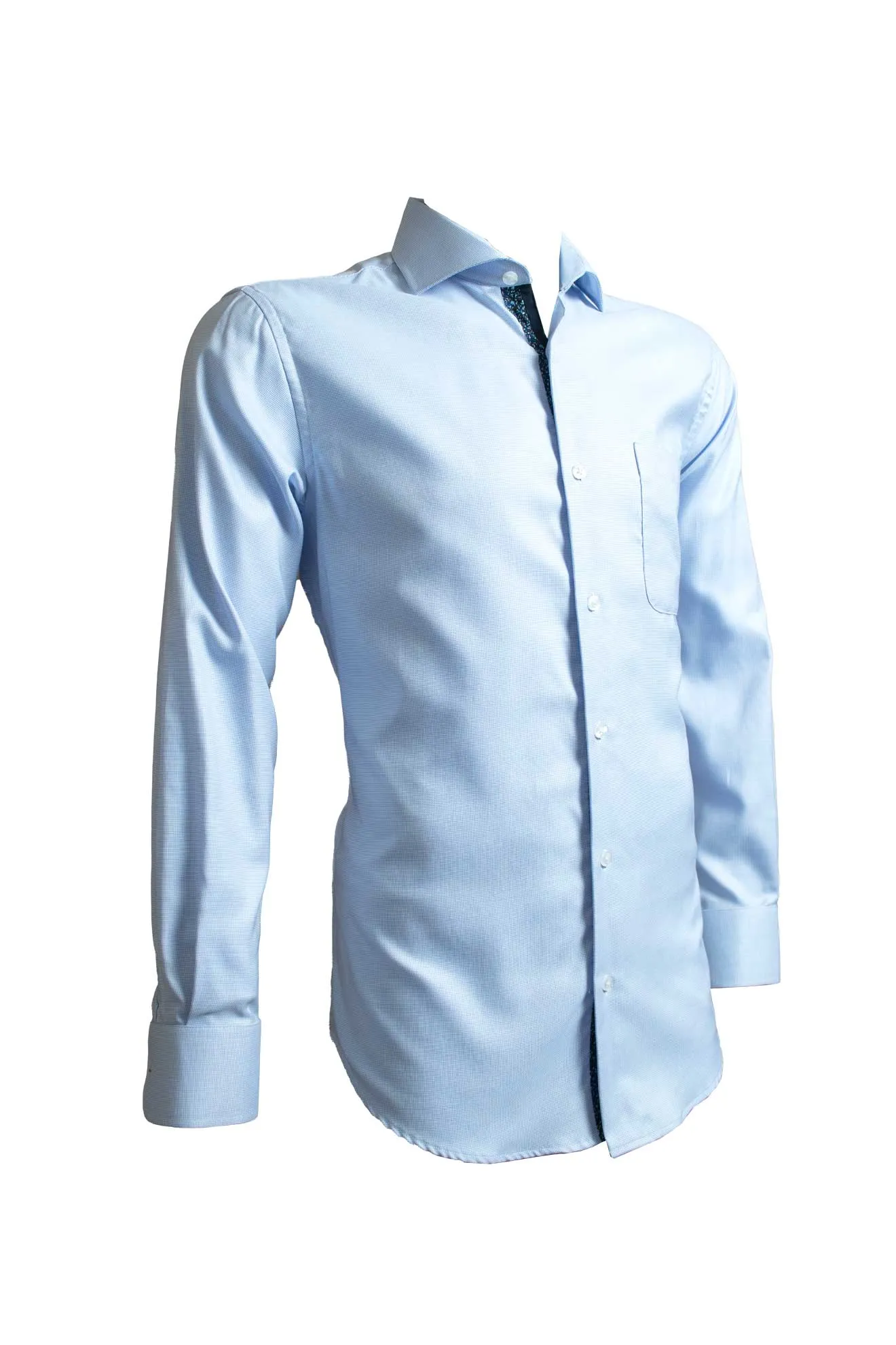 Rossini Light Blue Fine Check Long-Sleeve Shirt