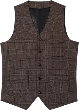 SevenBoy Mens Vintage Suit Vest Plaid Tweed Regular Fit Waistcoat Polka Dot