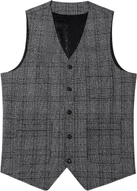 SevenBoy Mens Vintage Suit Vest Plaid Tweed Regular Fit Waistcoat Polka Dot