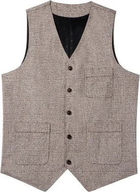 SevenBoy Mens Vintage Suit Vest Plaid Tweed Regular Fit Waistcoat Polka Dot