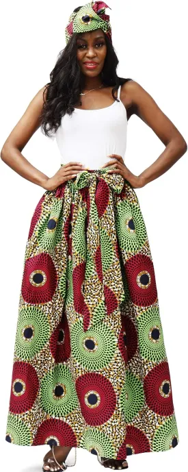 SHENBOLEN Women African Print Skirt Kente Traditional Wax Print Adjustable Strap Maxi Skirt