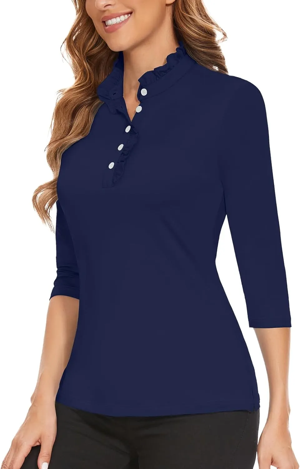 Soneven Womens Sleeveless Golf Shirts Ruffle Collared Business Casual Button Dress Shirts Tennis Tank Tops Golf Apparel