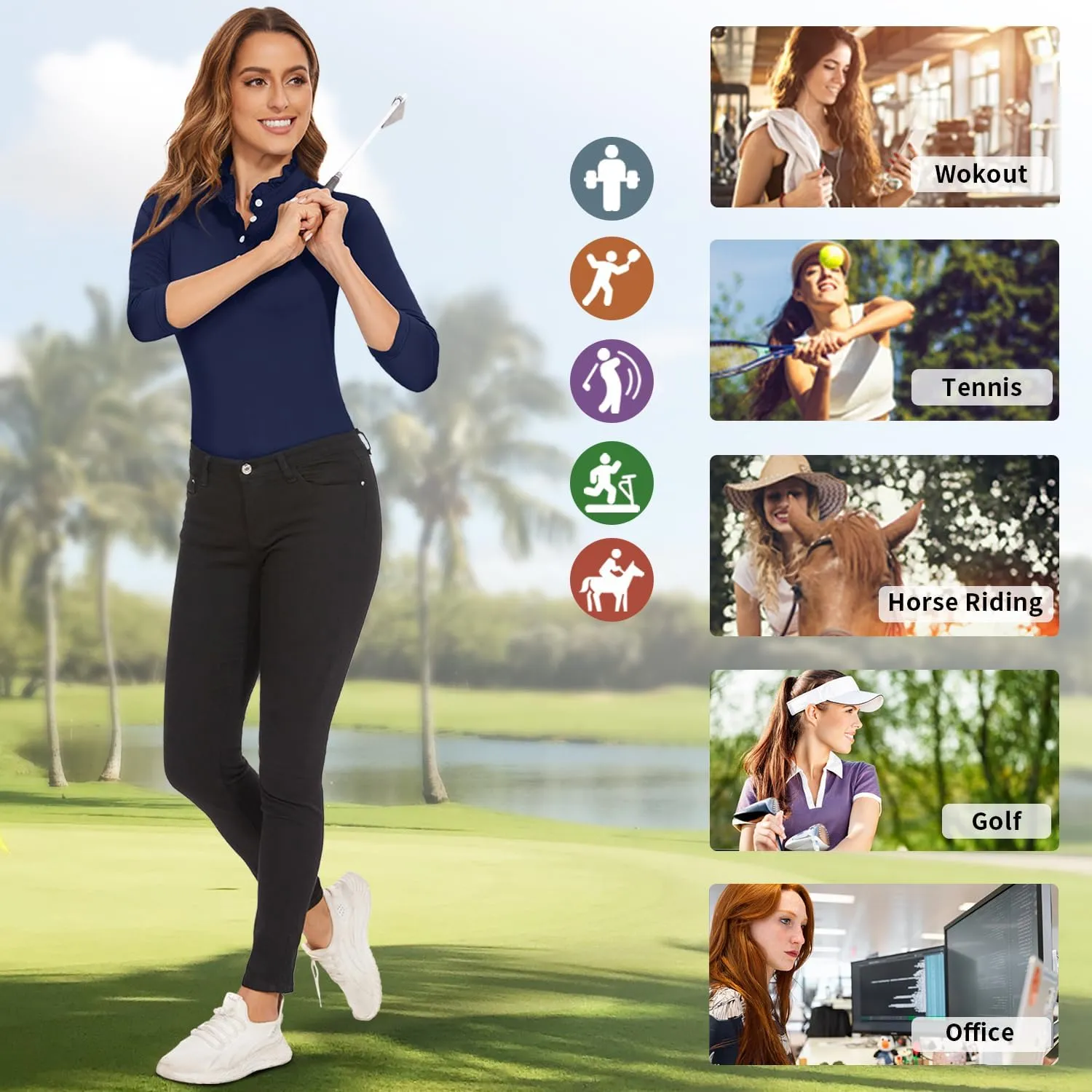 Soneven Womens Sleeveless Golf Shirts Ruffle Collared Business Casual Button Dress Shirts Tennis Tank Tops Golf Apparel