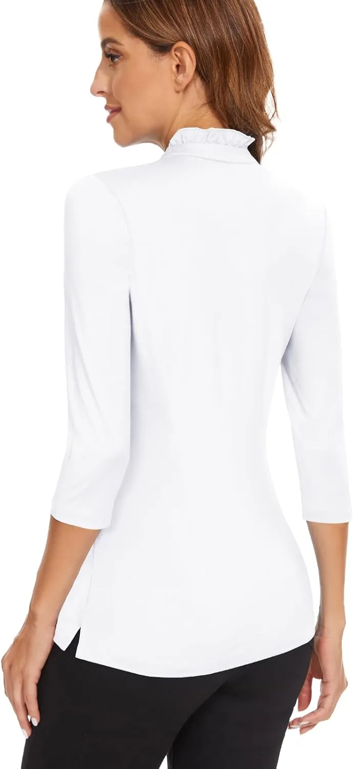Soneven Womens Sleeveless Golf Shirts Ruffle Collared Business Casual Button Dress Shirts Tennis Tank Tops Golf Apparel