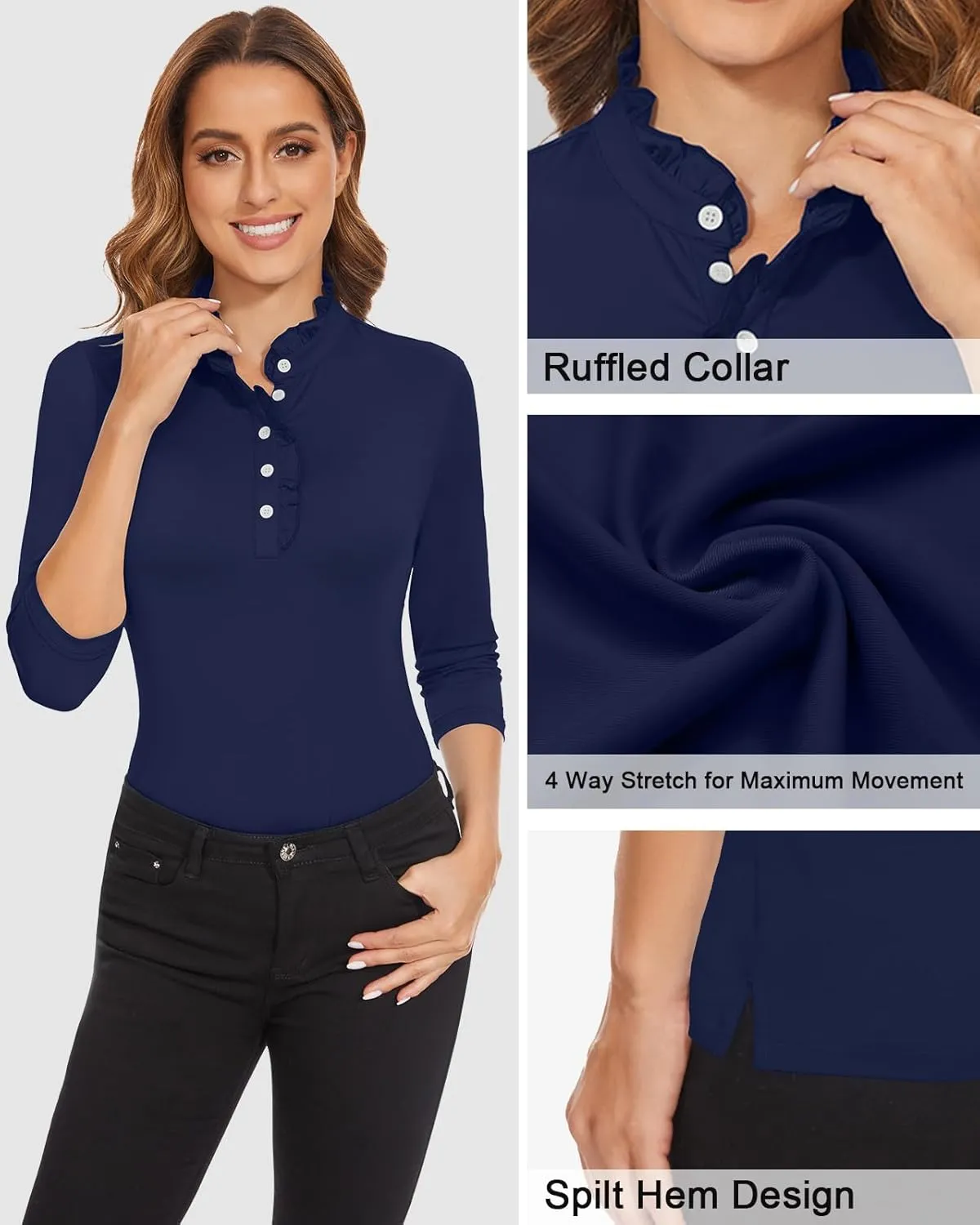 Soneven Womens Sleeveless Golf Shirts Ruffle Collared Business Casual Button Dress Shirts Tennis Tank Tops Golf Apparel