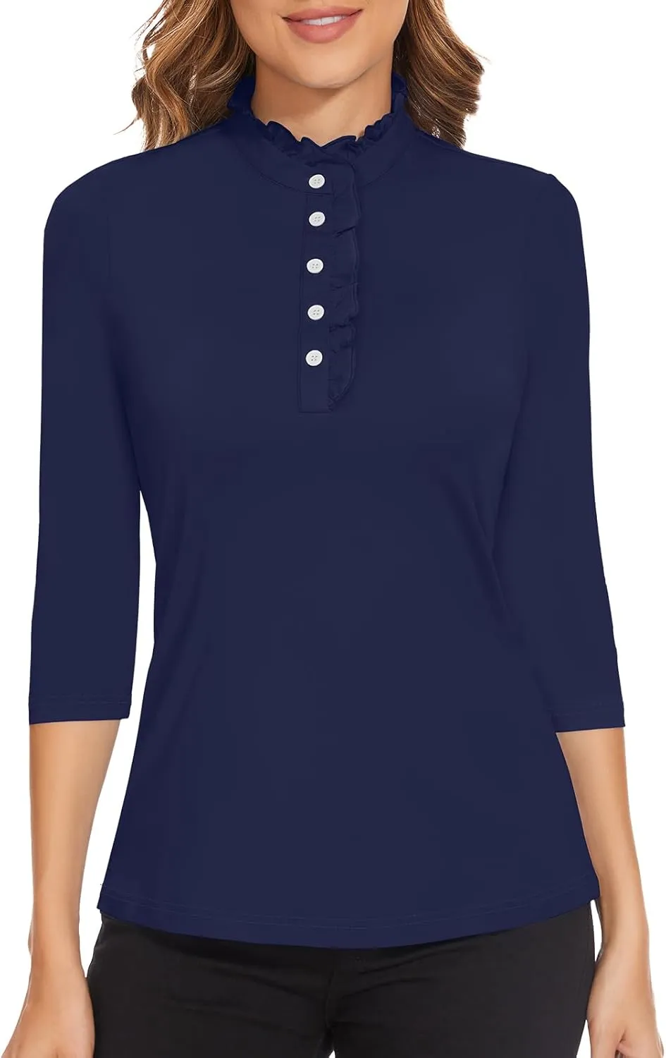 Soneven Womens Sleeveless Golf Shirts Ruffle Collared Business Casual Button Dress Shirts Tennis Tank Tops Golf Apparel