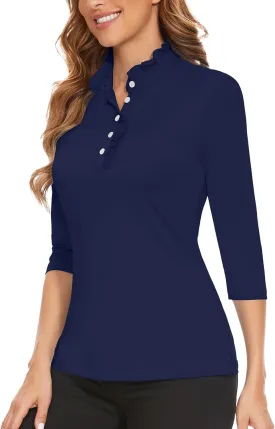 Soneven Womens Sleeveless Golf Shirts Ruffle Collared Business Casual Button Dress Shirts Tennis Tank Tops Golf Apparel