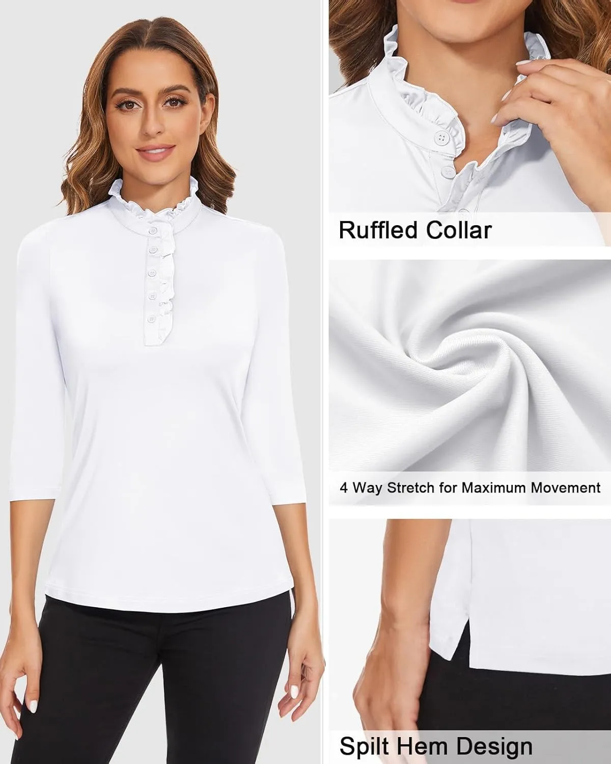 Soneven Womens Sleeveless Golf Shirts Ruffle Collared Business Casual Button Dress Shirts Tennis Tank Tops Golf Apparel