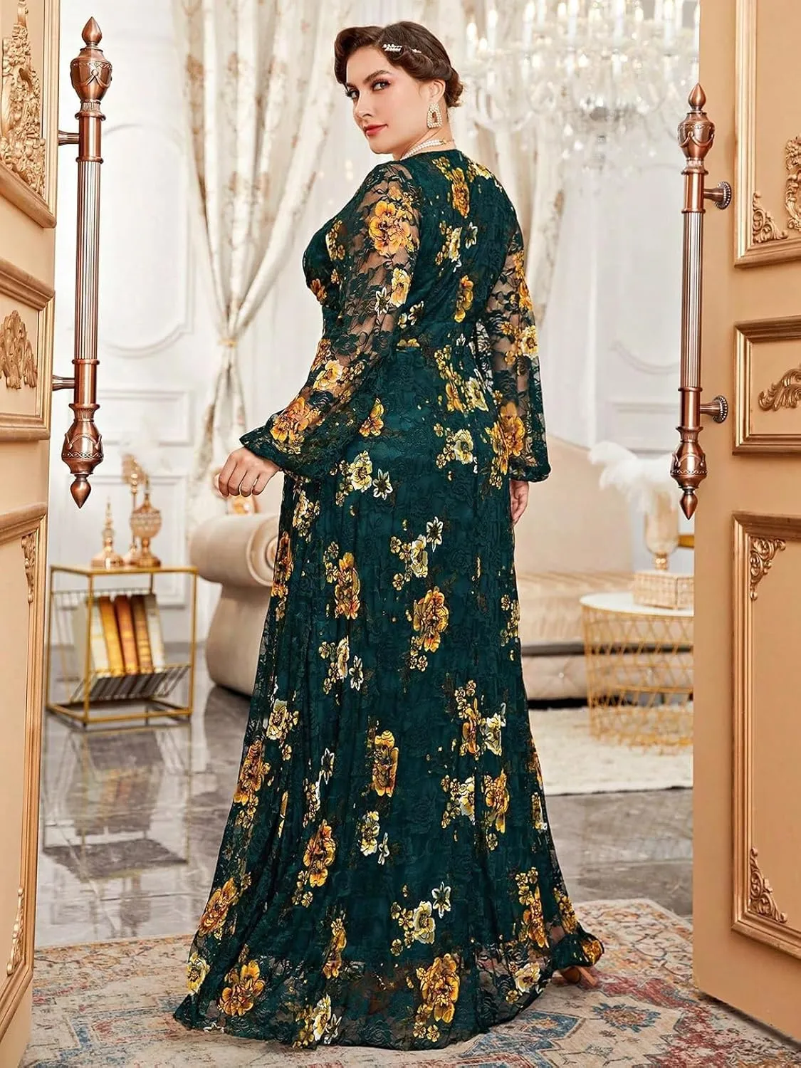 Spring Summer 2024 Plus Size Womens Dresses V Neck Boho Casual Elegant Long Sleeve Floral Print Formal Bridesmaid Maxi Dress