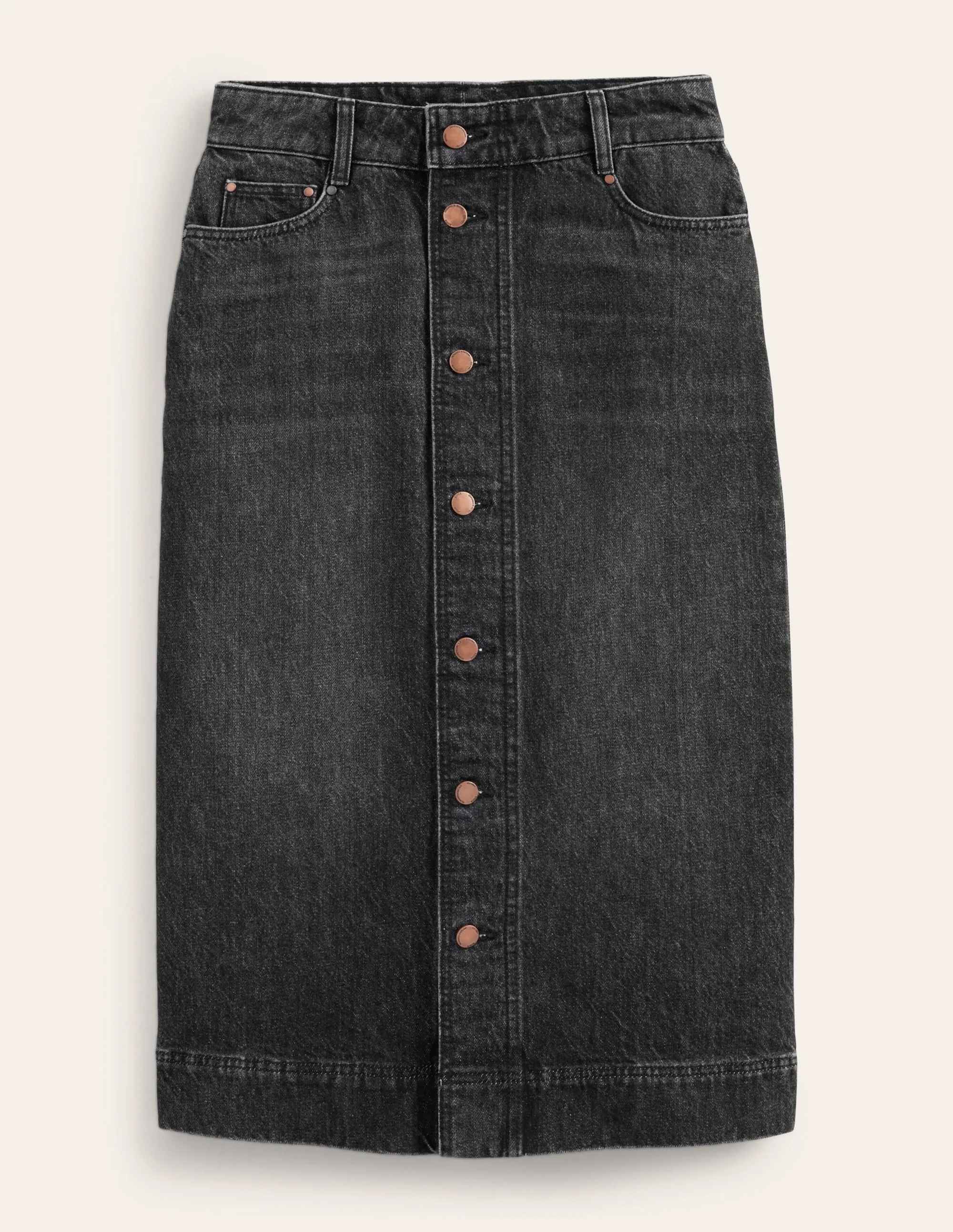 Straight Denim Midi Skirt-Black
