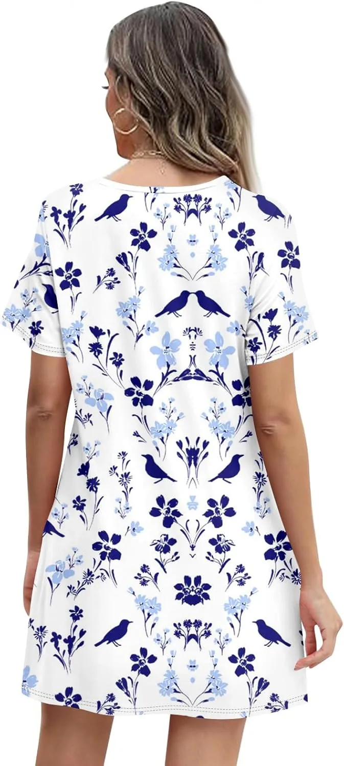 Summer Beach Vacation Clothes Spring Dresses for Women 2025 Short Sleeve Boho Printed Loose T Shirt Dress