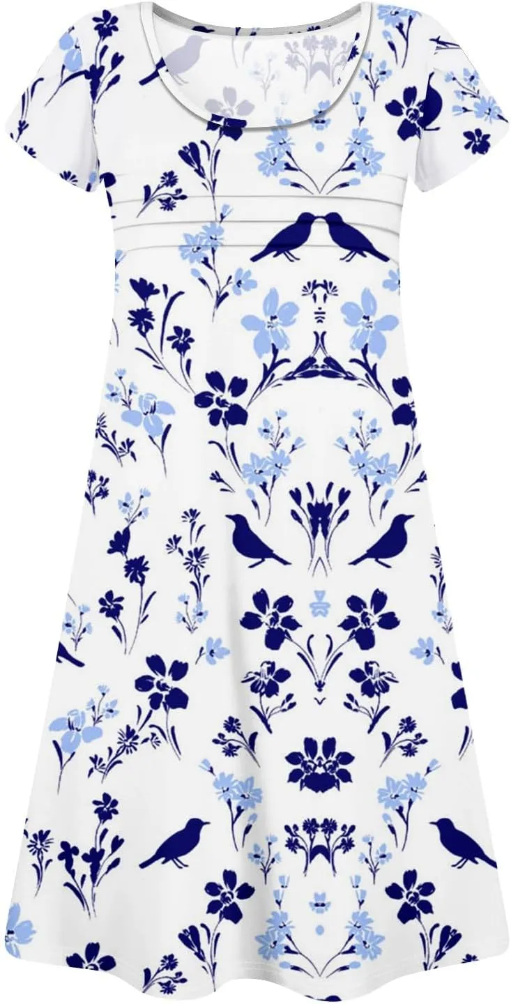 Summer Beach Vacation Clothes Spring Dresses for Women 2025 Short Sleeve Boho Printed Loose T Shirt Dress
