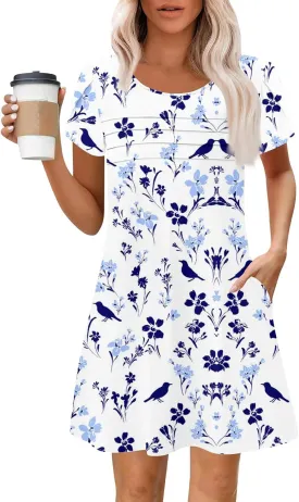 Summer Beach Vacation Clothes Spring Dresses for Women 2025 Short Sleeve Boho Printed Loose T Shirt Dress