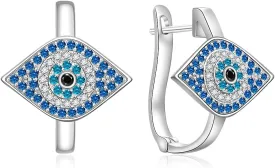 Tiny Evil Eye Earrings for Women Mini Blue Evil Eye Hoop Earrings S925 Sterling Silver Studs CZ 14k Gold Plated Earring