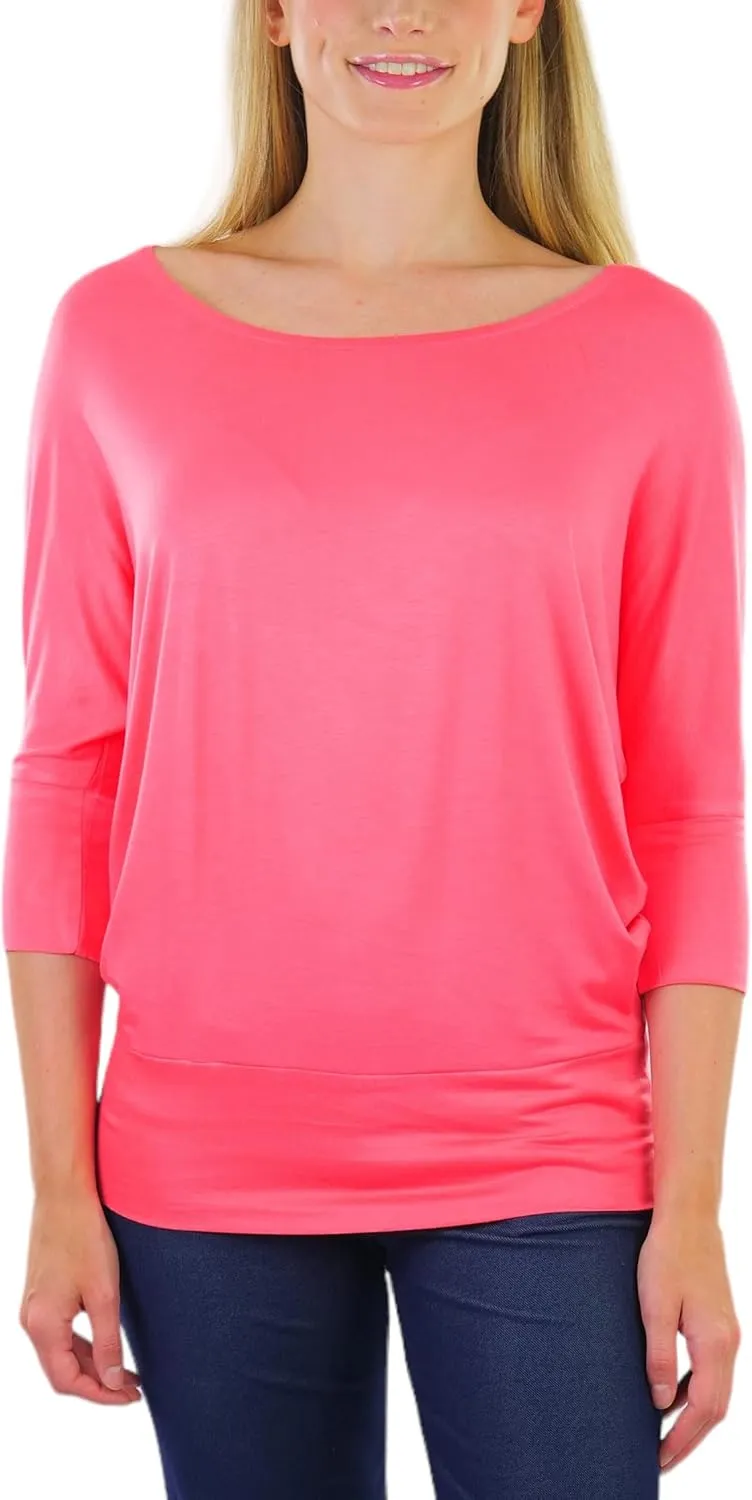 ToBeInStyle Women's Classic Boat Neck Dolman Style Tops