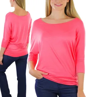 ToBeInStyle Women's Classic Boat Neck Dolman Style Tops