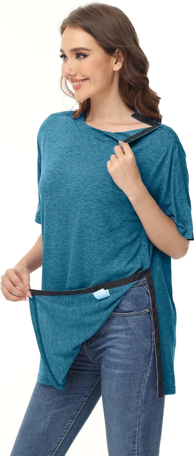 Unisex Post Shoulder Surgery Shirts After Rotator Cuff Surgery Shirt Snap Tearaway Shirts Chemo Port Adaptive Clothing