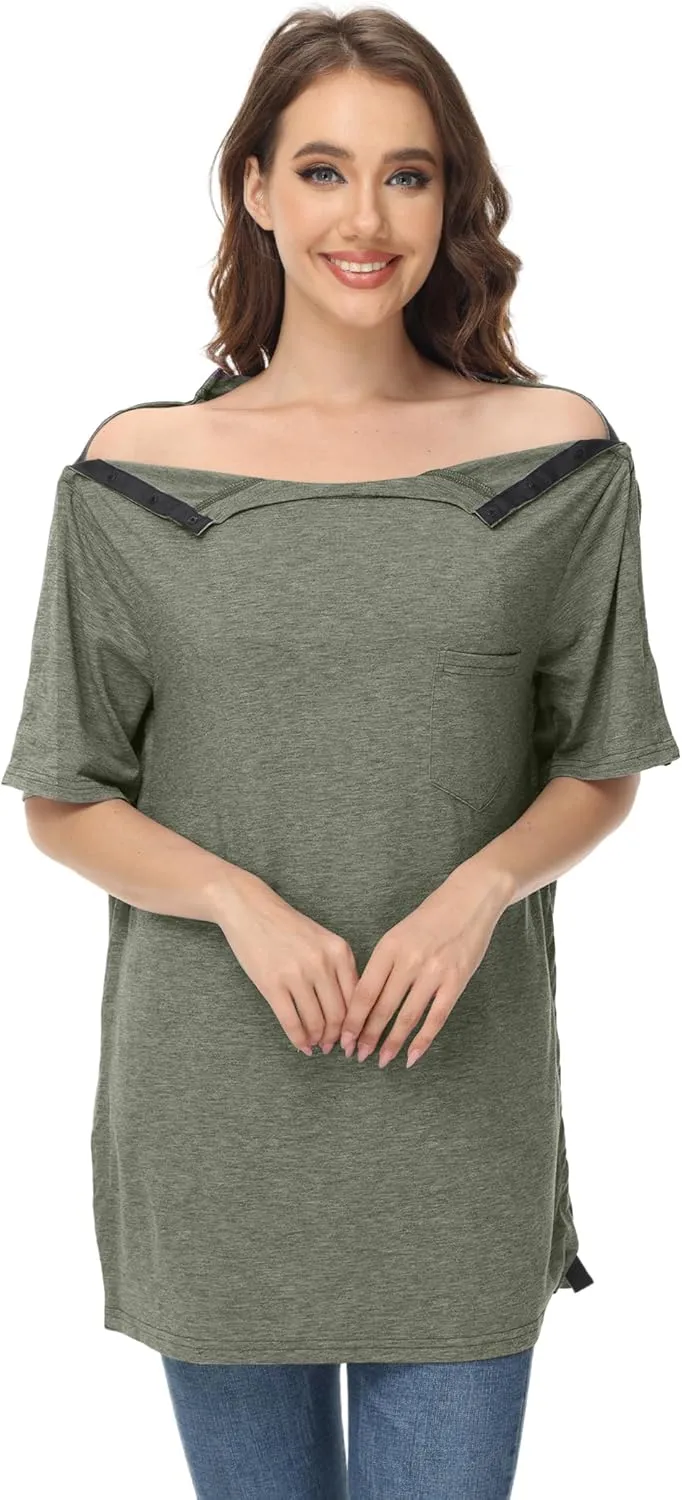 Unisex Post Shoulder Surgery Shirts After Rotator Cuff Surgery Shirt Snap Tearaway Shirts Chemo Port Adaptive Clothing