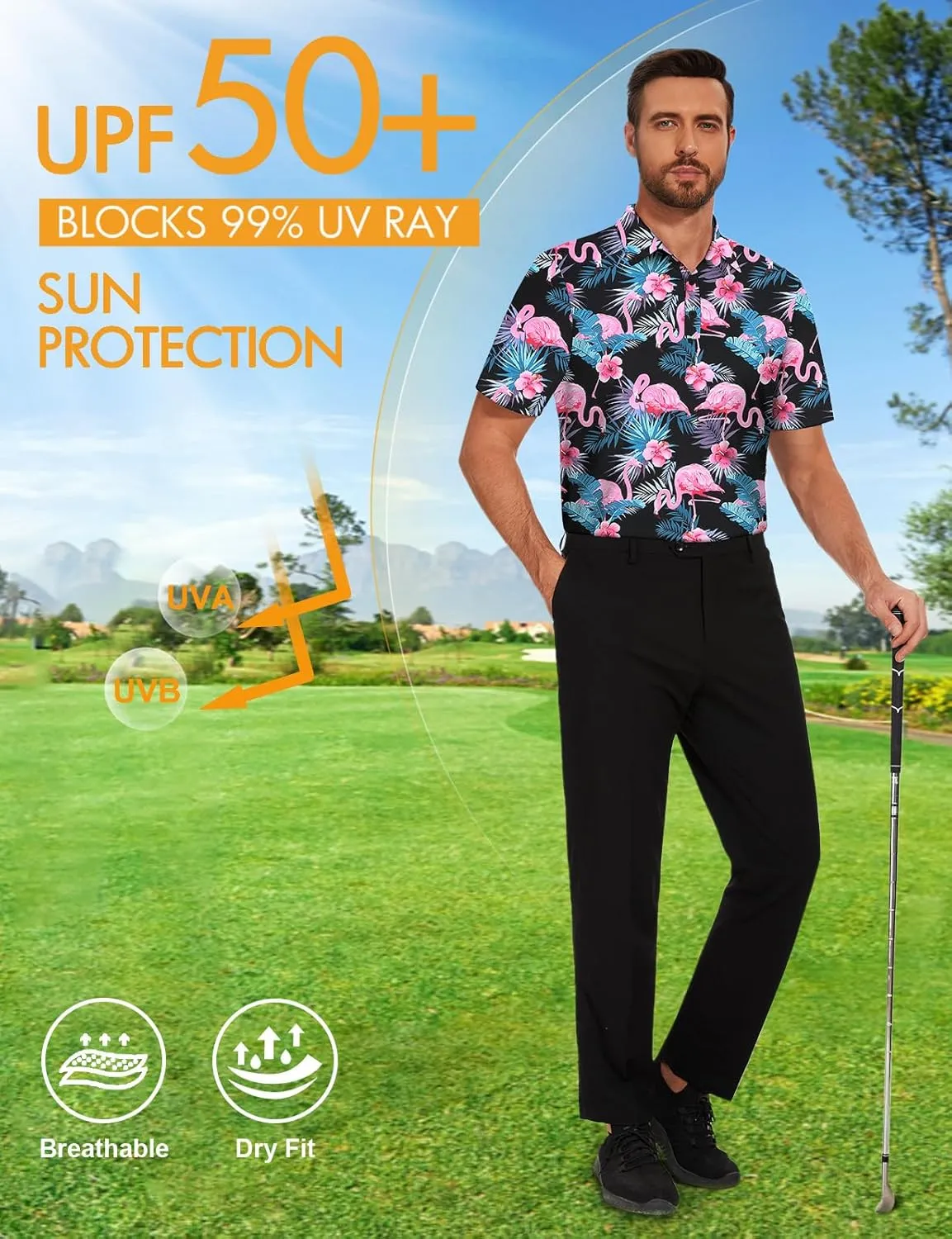 Viracy Men's Golf Shirts Short Sleeve Dry Fit Moisture Wicking Performance Mens Golf Polo Shirts S-3XL