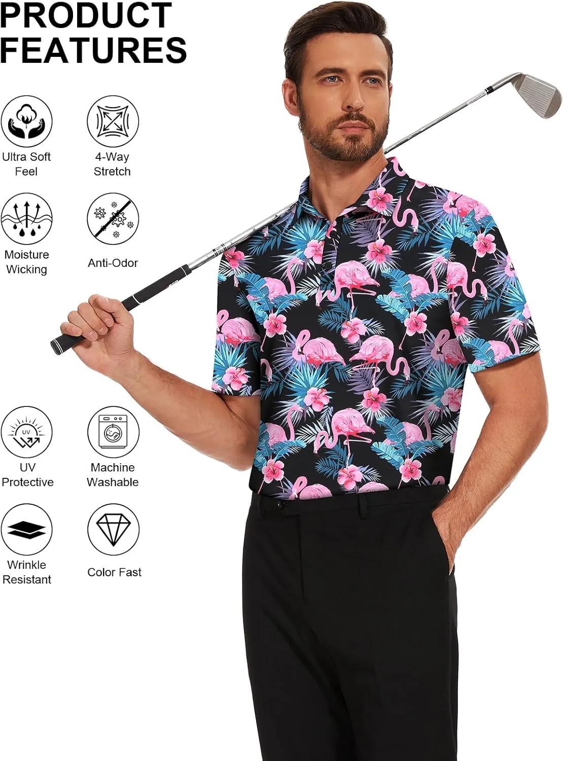 Viracy Men's Golf Shirts Short Sleeve Dry Fit Moisture Wicking Performance Mens Golf Polo Shirts S-3XL