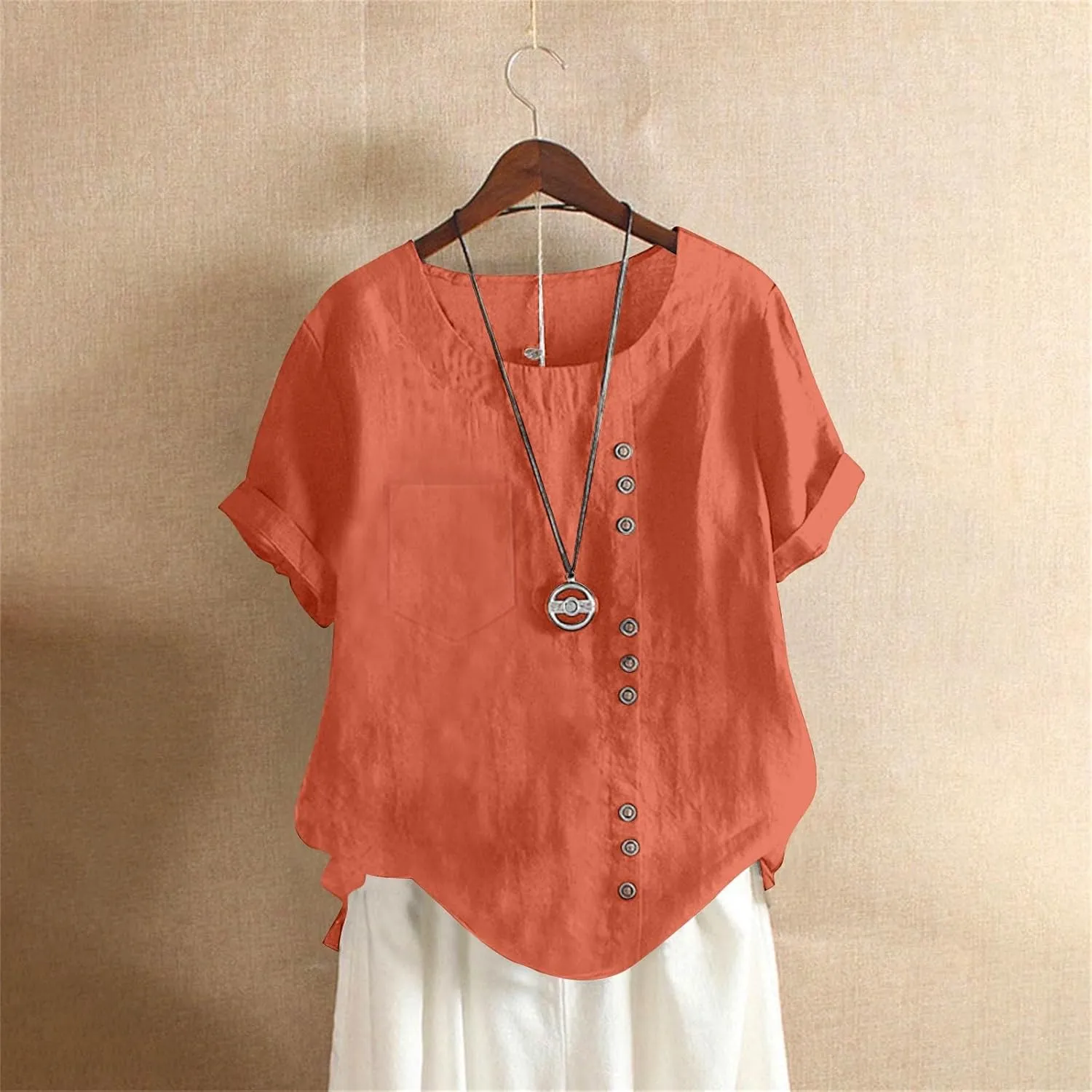 Women Cotton Tops Floral Women Plus Top Short Sleeves Embroidered Plus Size T-Shirts Hawaiian Boho Beach Blouse