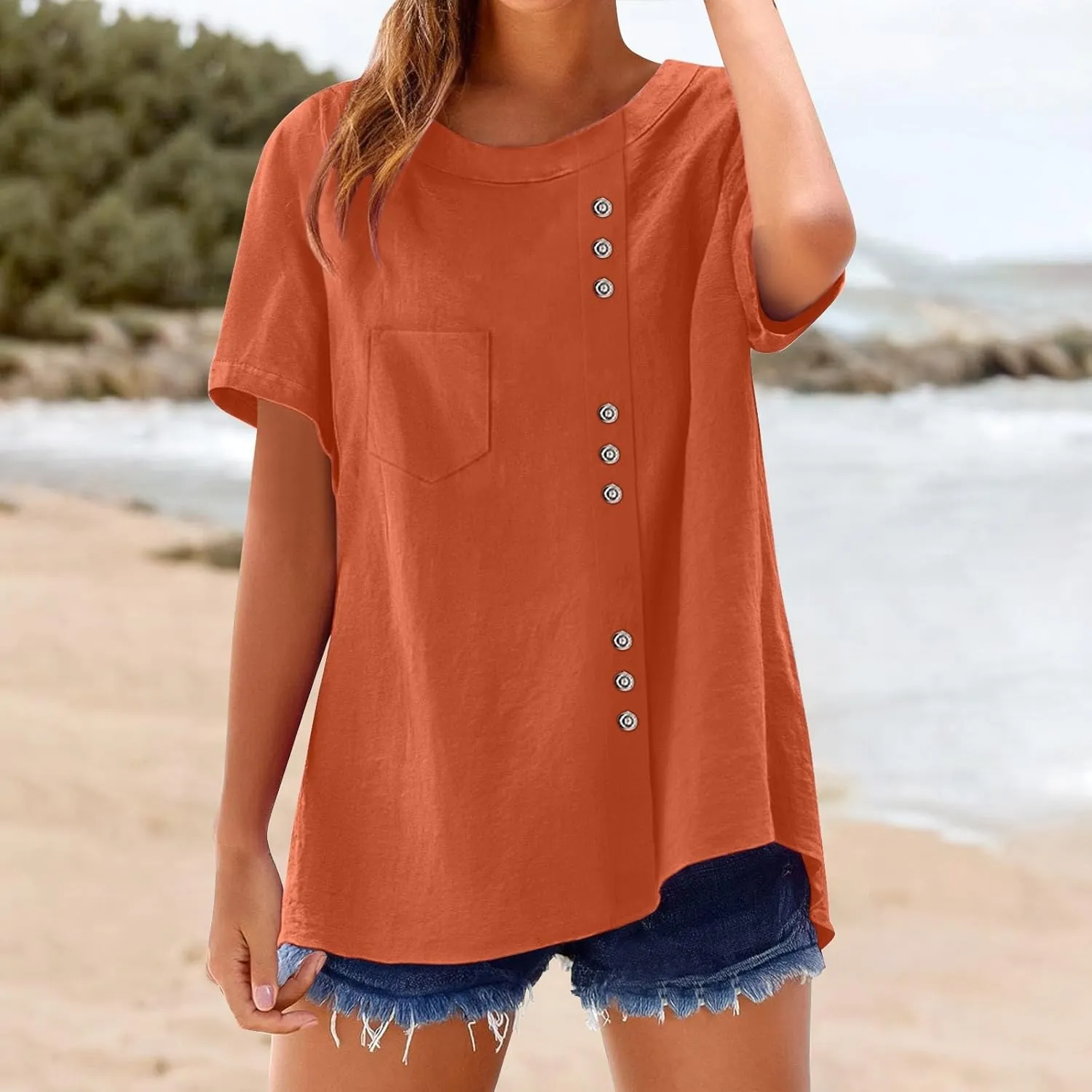 Women Cotton Tops Floral Women Plus Top Short Sleeves Embroidered Plus Size T-Shirts Hawaiian Boho Beach Blouse