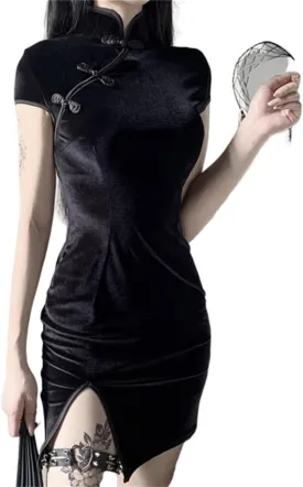 Women Gothic Dress Punk Halloween Vintage Harajuku Velvet Lace Y2k Mall Goth A-Line Dresses