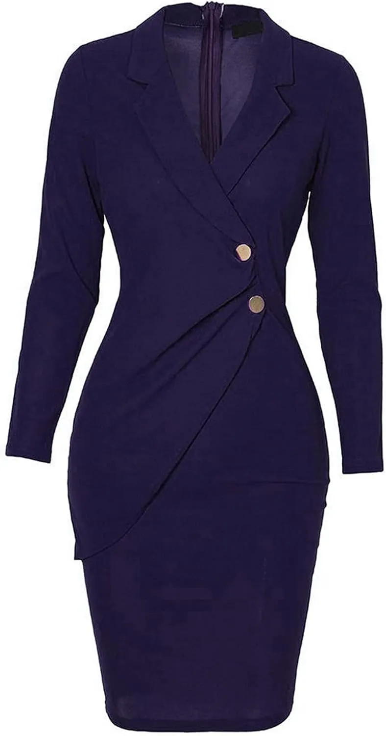 Women Suit Dress Fashion Bodycon Business Skirt Slim Hip Skirt Lapel Long Sleeve Casual Work Formal Dress Blazer