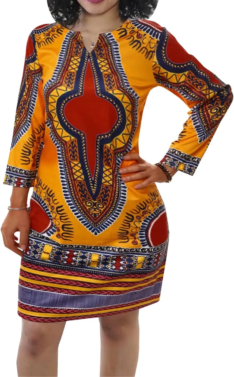 Women's Bodycon Dashiki African Midi Dresses Bohemian Vintage Club Dress with Pocket