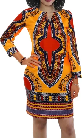 Women's Bodycon Dashiki African Midi Dresses Bohemian Vintage Club Dress with Pocket