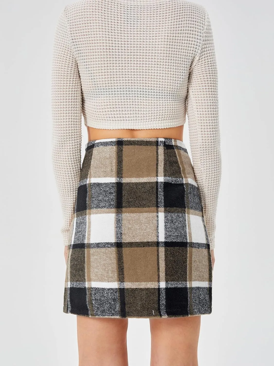 Women's Casual Plaid Skirt Zipper Side High Waisted Bodycon Mini Skirt