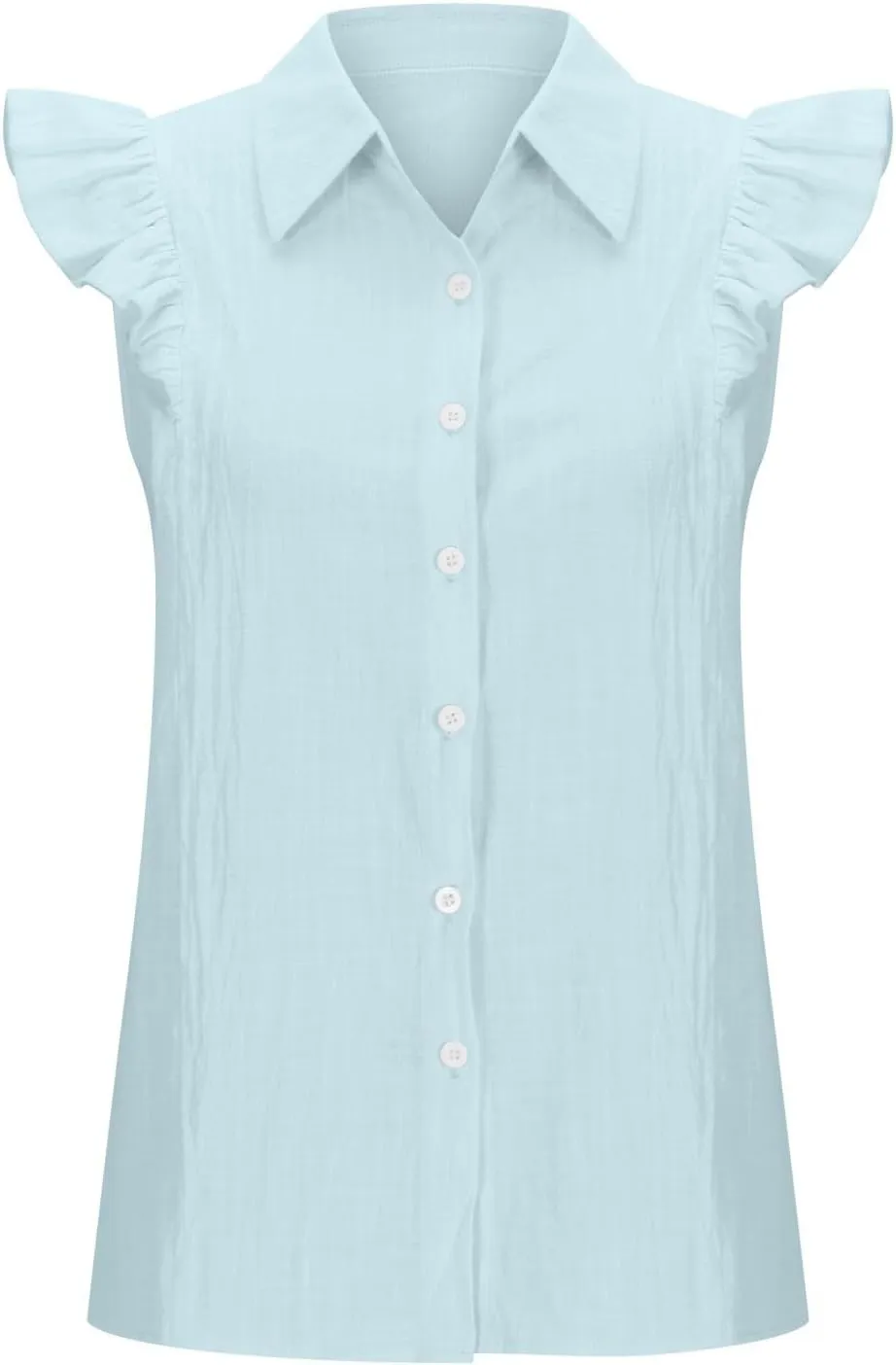 Women's Casual Ruffle Cap Sleeve Shirts Button Down V Neck Dressy Tee Tops Summer Fashion Lightweight Work Blouses