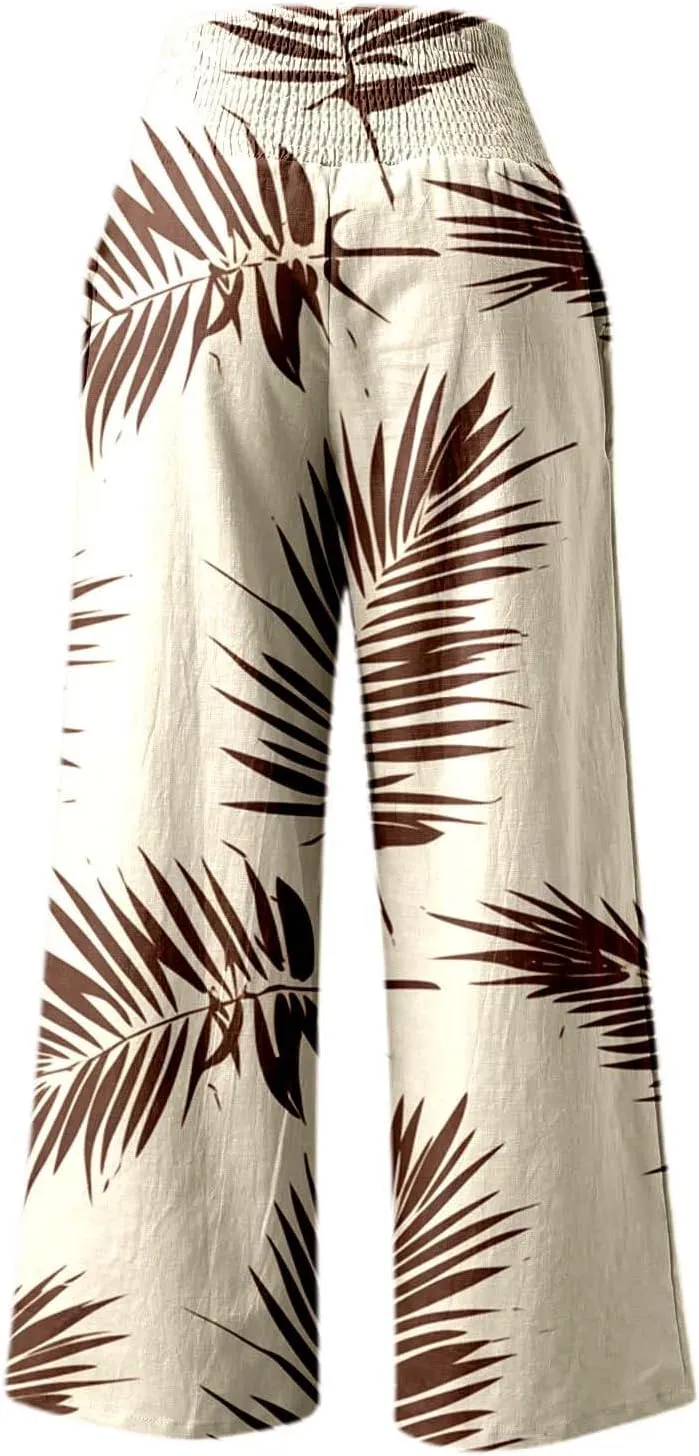 Women's Casual Wide Leg Pants High Waist Flowy Palazzo Trousers Summer Boho Beach Comfortable Loose Fit Trendy