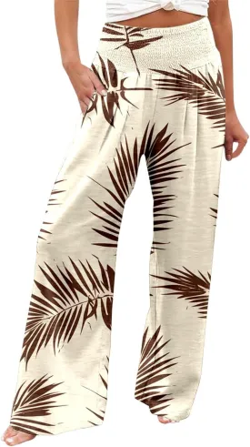 Women's Casual Wide Leg Pants High Waist Flowy Palazzo Trousers Summer Boho Beach Comfortable Loose Fit Trendy