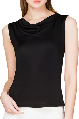 Womens Mulberry Silk Tank Top/Sleeveless Cowl Neck Pure Silk Blouse Tops|Summer Real Silk Tank T-Shirt