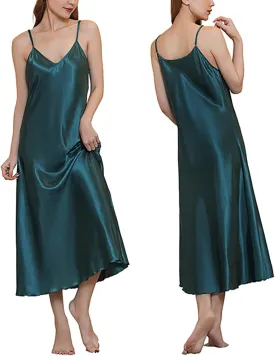 Womens Satin Nightgown Silk Slip Dress Sleepwear Sexy V Neck Negligee Lingerie Long Nightwear