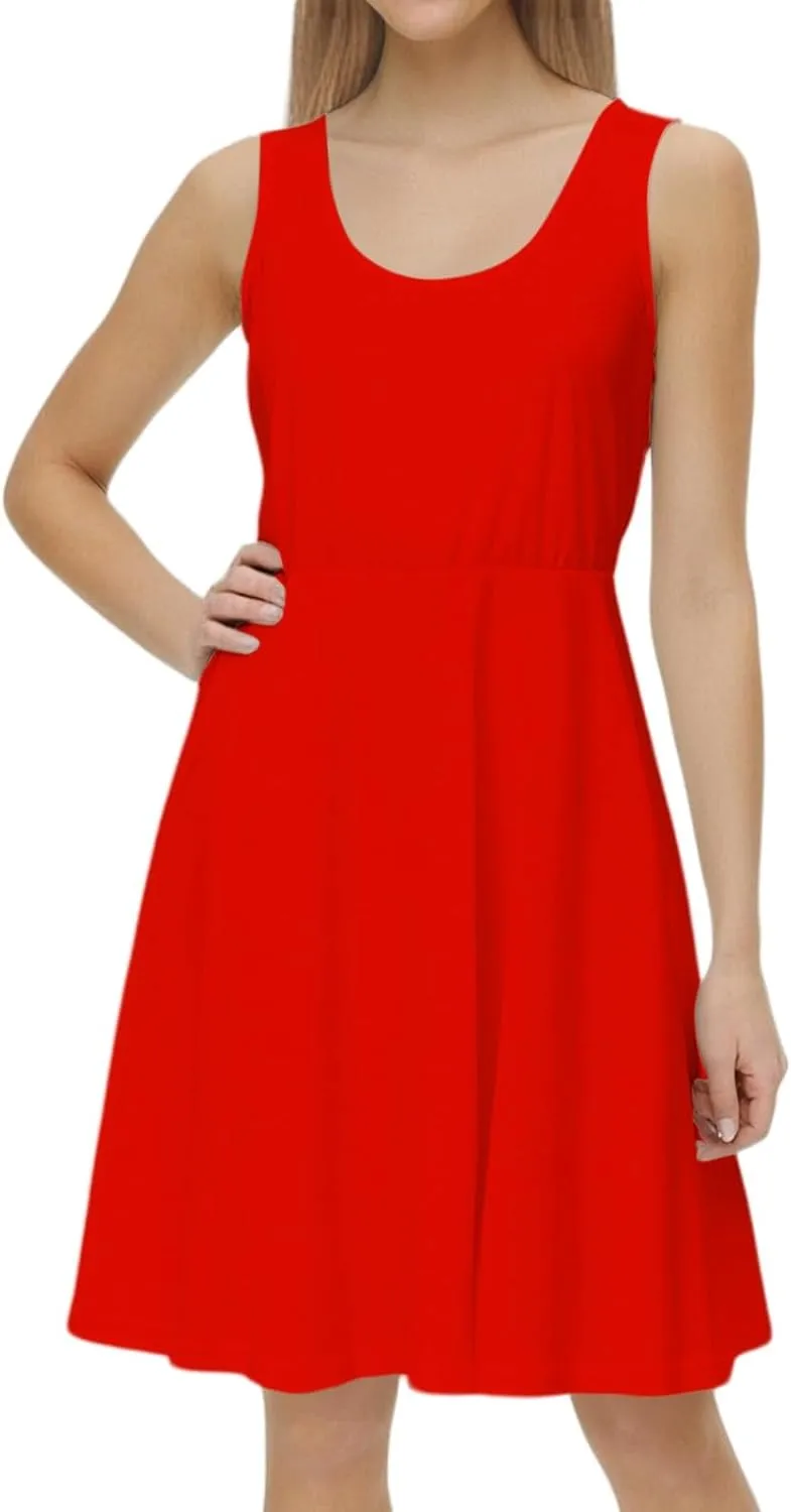 Women's Summer Dresses Scoop Neck Sleeveless A-Line Ribbed Knit Above Knee Tank Dress
