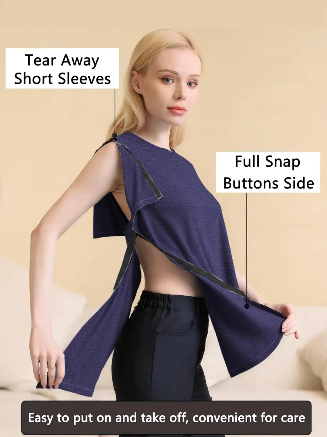 Youdiao Post Shoulder Surgery Shirt for Women Tear Away Snap Short Sleeve Rotator Cuff Recovery Must Haves Chemo Clothing