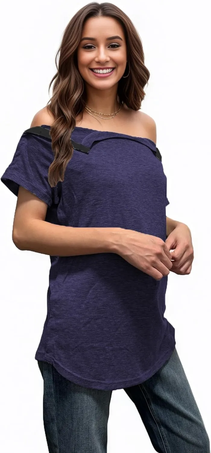 Youdiao Post Shoulder Surgery Shirt for Women Tear Away Snap Short Sleeve Rotator Cuff Recovery Must Haves Chemo Clothing