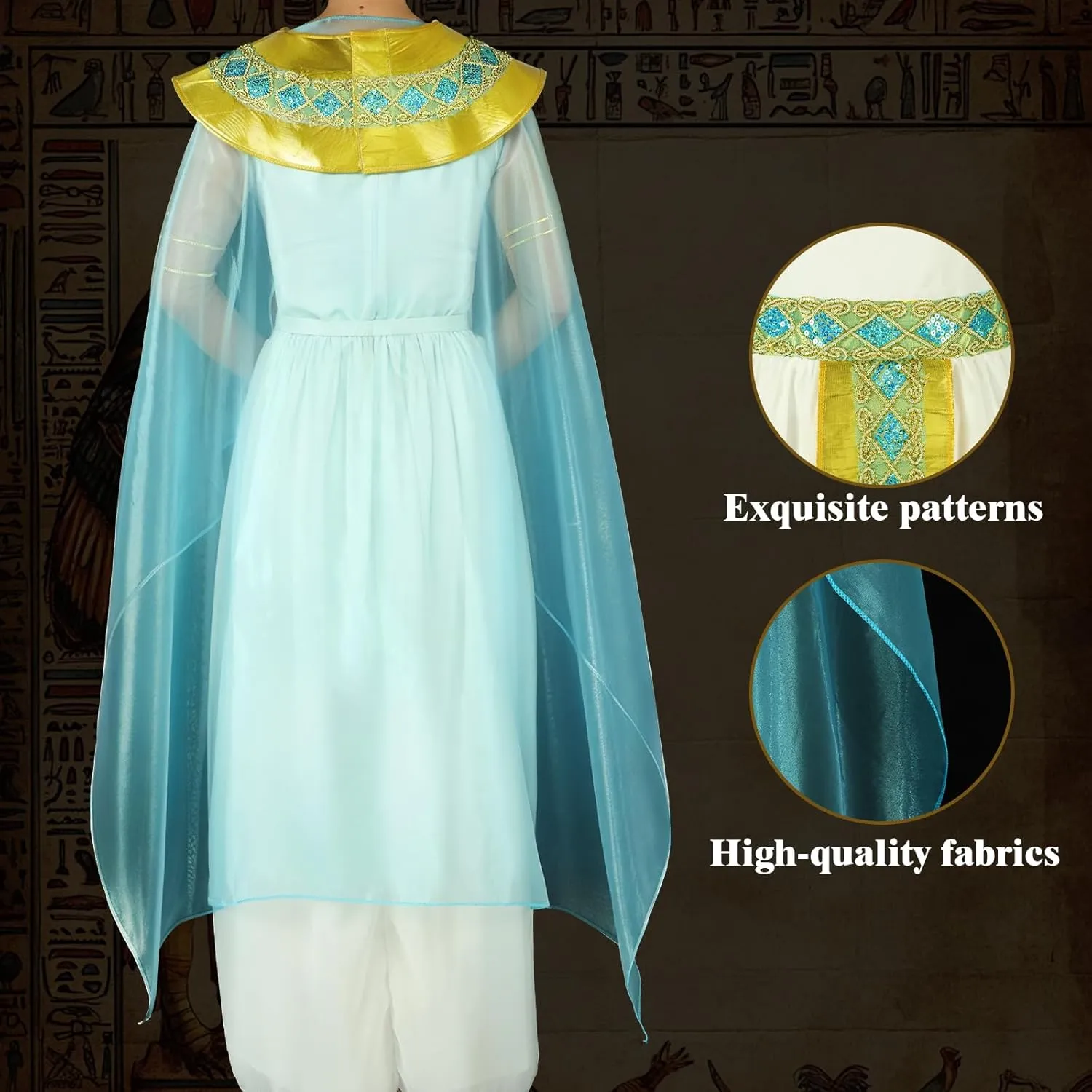 Yunlly Halloween Egyptian Costume Women Black Bob Wigs Egyptian Headpiece Snake Bracelet Arm Cuff and Cuff Bangle Bracelet